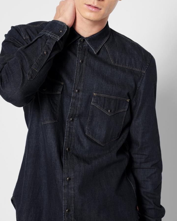 7 For All Mankind Men's Western Denim Shirt In Medium Heritage