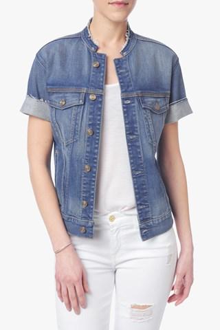 7 For All Mankind Raw Edge Short Sleeve Jacket In Sardinia Beach