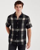 7 For All Mankind Men's Short Sleeve Bold Plaid Shirt In Ecru And Black