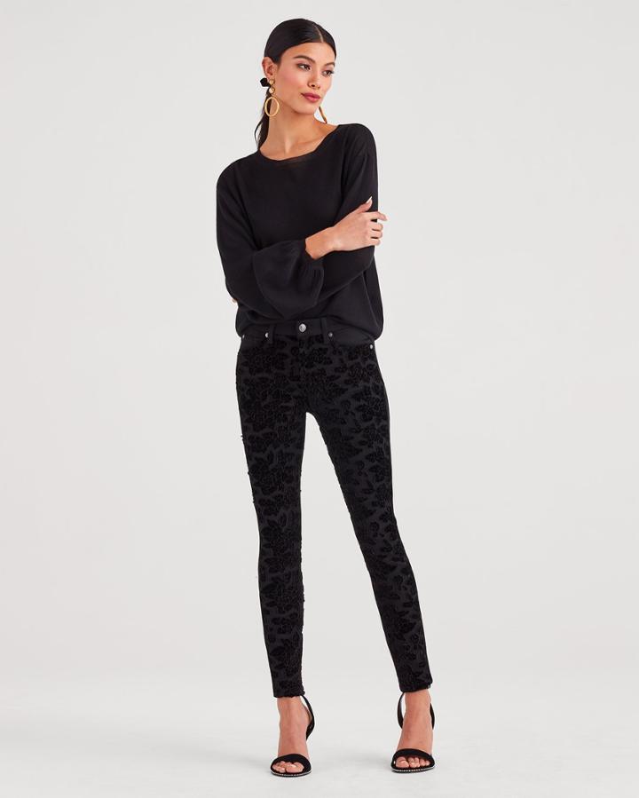 7 For All Mankind B(air) Denim Ankle Skinny With Full Lace Front Panels In Black