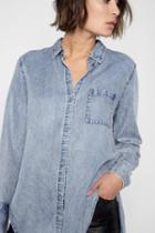 7 For All Mankind High Low Hem Tie Shirt In Cove Blue