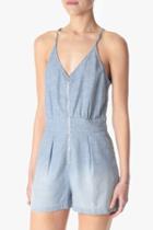 7 For All Mankind Short Romper In Stretch Chambray