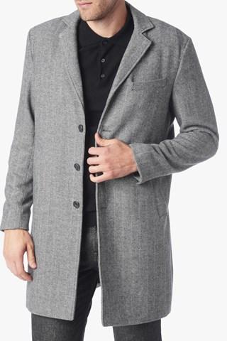 7 For All Mankind Long Overcoat In Herringbone Grey