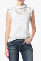 7 For All Mankind Sleeveless Ruffled Lace Top In Ice White