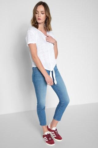 7 For All Mankind Short Sleeve Tie Front Top In White