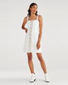 7 For All Mankind Women's Button Front Dress With Rainbow Fringe In Runway White Fashion