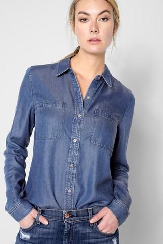 7 For All Mankind 2 Pocket Slim Boyfriend Shirt In Castle Lake Blue