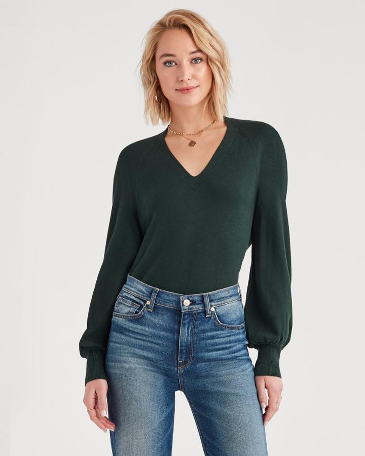 7 For All Mankind V-neck Sweater In Dark Forest Green