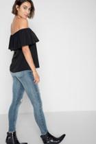 7 For All Mankind Off Shoulder Ruffle Top In Black