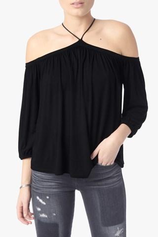 7 For All Mankind Off The Shoulder Tie Neck In Black