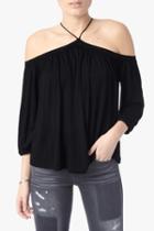 7 For All Mankind Off The Shoulder Tie Neck In Black