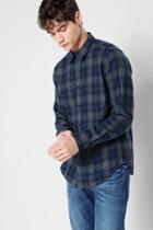 7 For All Mankind Long Sleeve Plaid Shirt In Navy
