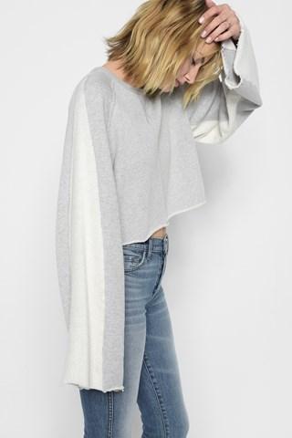 7 For All Mankind Flare Sleeve Crop Sweatshirt In Heather Grey