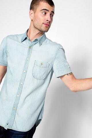 7 For All Mankind Short Sleeve Released Hem Denim Shirt In Stone Wash