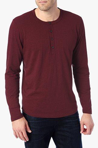 7 For All Mankind Long Sleeve Henley In Dark Crimson