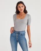 7 For All Mankind Women's Ribbed Scoop Neck Tee In Heather Grey