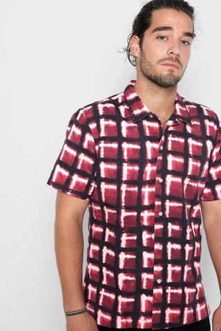 7 For All Mankind Short Sleeve Hazy Plaid Shirt In Port Wine