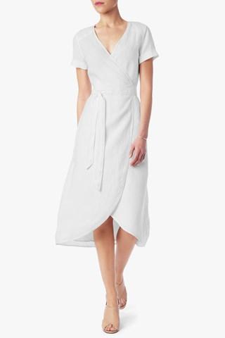 7 For All Mankind Linen Wrap Dress In Blanc De Blanc