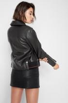 7 For All Mankind Leather Zip Moto Jacket With Rib Trim In Black