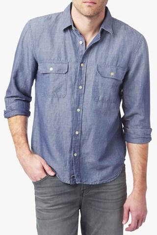 7 For All Mankind Long Sleeve Double Patch Pocket Denim Shirt In Indigo