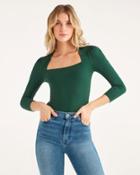 7 For All Mankind Women's 3/4 Sleeve Square Neck Top In Dark Green