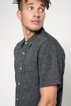 7 For All Mankind Short Sleeve Linen Shirt In Charcoal
