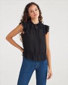 7 For All Mankind Women's Ruffle Neck Chiffon Sleevless Top In Jet Black