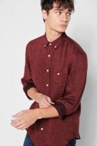 7 For All Mankind Long Sleeve Linen Oxford Shirt In Red