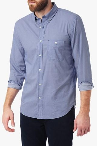 7 For All Mankind Long Sleeve Vintage Dobby Print Shirt In Medium Blue