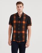 7 For All Mankind Short Sleeve Bold Plaid Shirt In Black And Orange