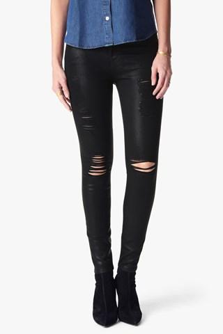 7 For All Mankind The Ankle Skinny Coated Destroy In Black