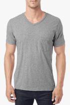 7 For All Mankind Short Sleeve Raw V-neck In Heather Grey