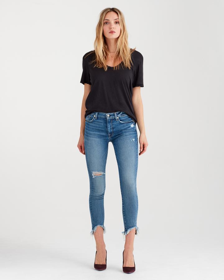 7 For All Mankind Curved Neck Tee In Black