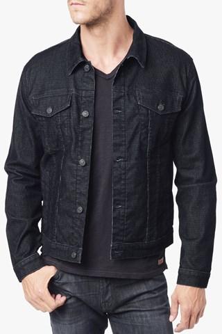 7 For All Mankind Jean Jacket In Black Grid Flocked Denim