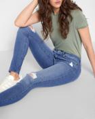 7 For All Mankind Women's Slim Illusion Skinny With Destroy In Daylight Blue