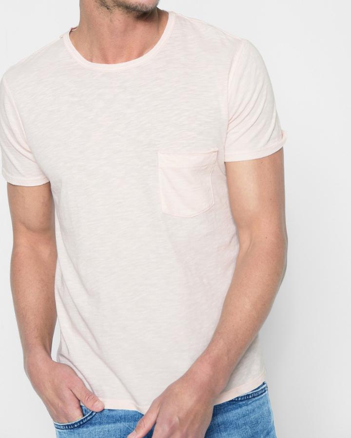 7 For All Mankind Men's Short Sleeve Raw Pocket Crew In Pink Sunrise