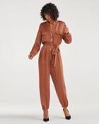 7 For All Mankind Women's Satin Button Up Jump Suit In Penny