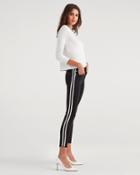 7 For All Mankind Women's B(air) Denim Ankle Skinny With Faux Leather White Stripes In Black