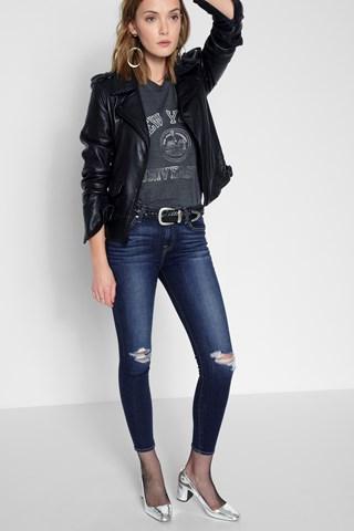 7 For All Mankind The Ankle Skinny With Knee Holes In Dark Paradise