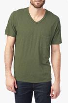 7 For All Mankind Short Sleeve Raw V-neck In Twig Green