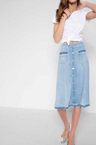 7 For All Mankind Midi Button Front Flowy Skirt In Coastal Blue