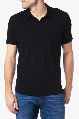 7 For All Mankind Short Sleeve Raw Placket Polo In Black