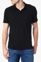 7 For All Mankind Short Sleeve Raw Placket Polo In Black