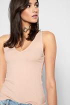 7 For All Mankind Ribbed V-neck Tank In Sand
