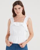 7 For All Mankind Ruffle Strap Top In White