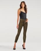 7 For All Mankind Women's High Waist Velvet Ankle Skinny With Exposed Button Fly In Fatigue