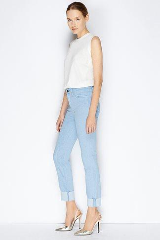 Giambattista Valli X 7 For All Mankind: High Waist Straight In Bleached Indigo