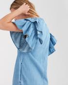 7 For All Mankind Square Ruffle Sleeve Dress In Parker Blue