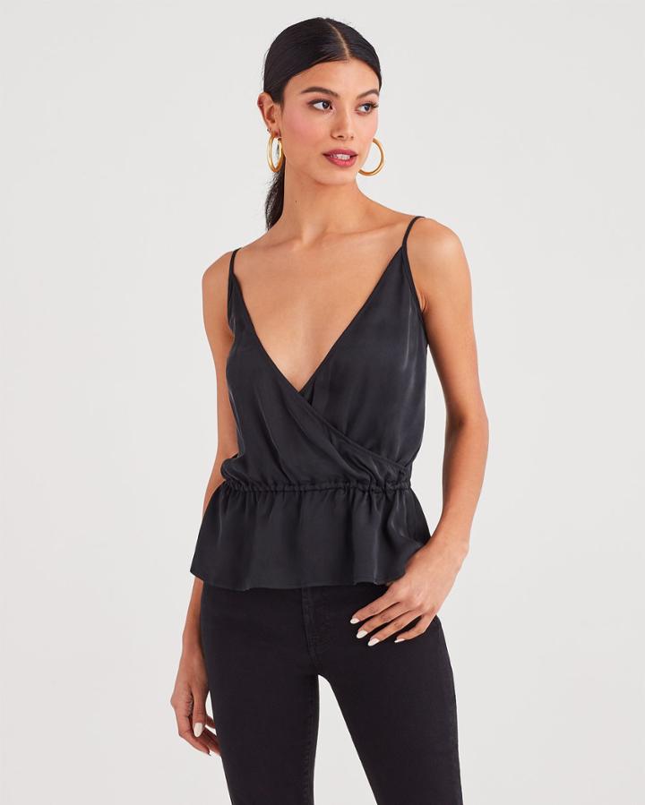 7 For All Mankind Women's Wrap Front Cami In Jet Black
