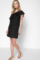 7 For All Mankind One Shoulder Ruffle Dress In Black